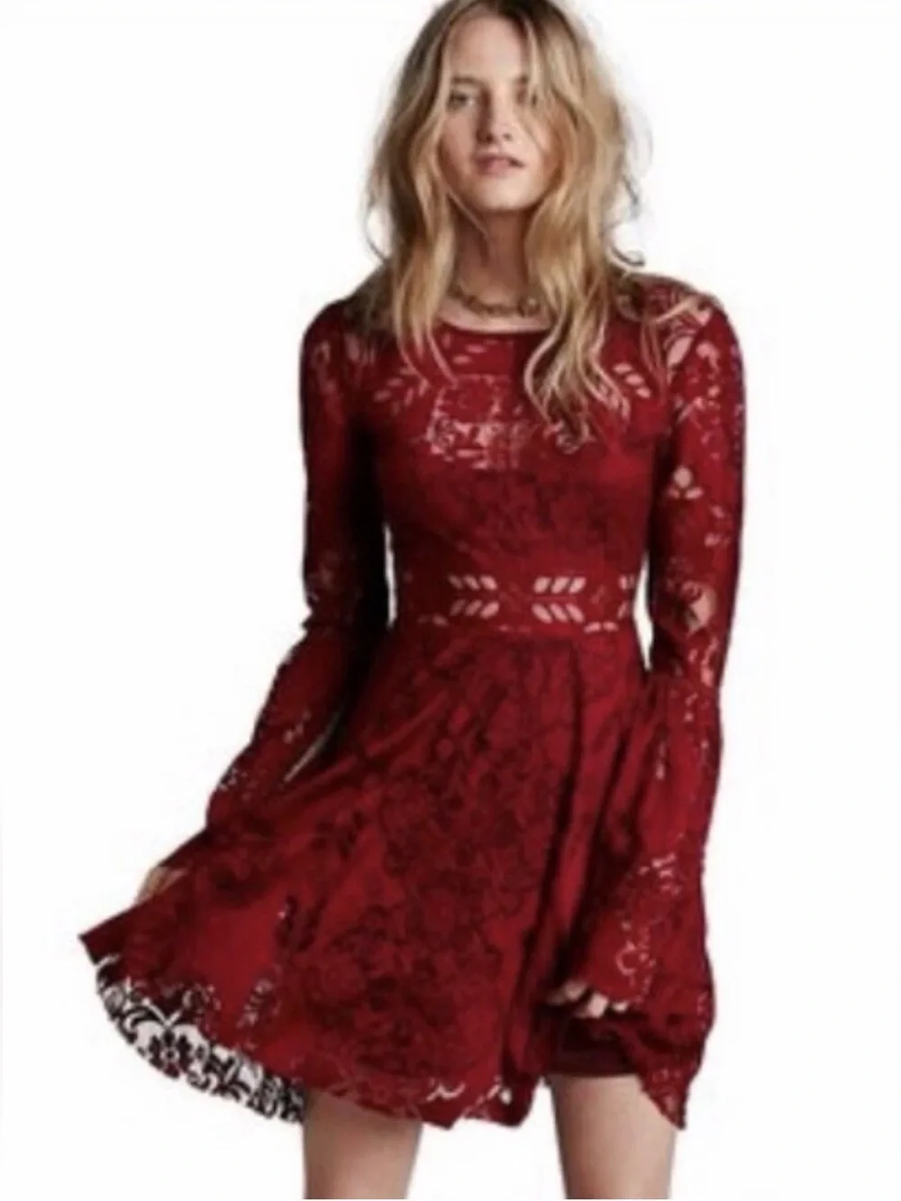 Free People Lace Lovers‎ Folk Song Bell Sleeve Boho Dress - Size 2